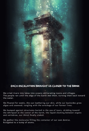 roman column underwater with a flash fiction piece below