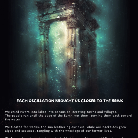 roman column underwater with a flash fiction piece below
